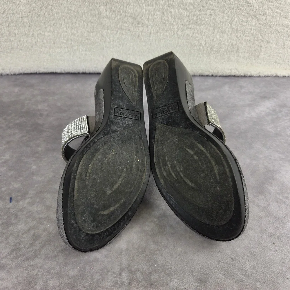Kenneth Cole Reaction Pepea Cross Jewel Silvr Rhinestone Wedge Sandals RL24PCJ02